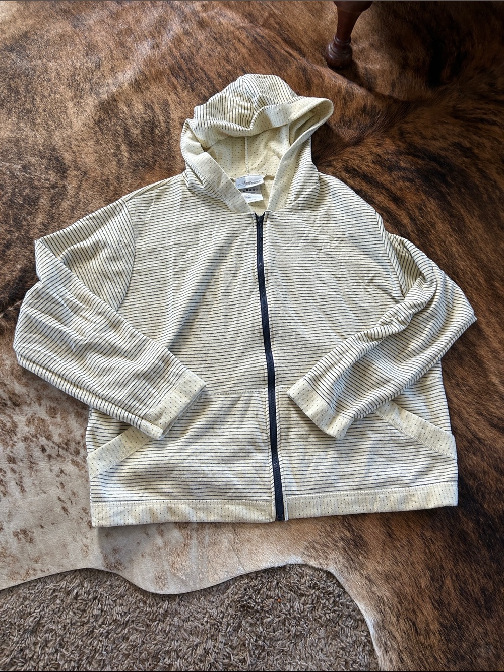 Artisan Women's Hooded Zip Jacket in Cream and Black Stripes